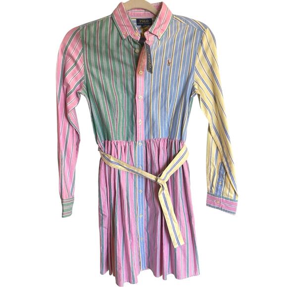 NWT Ralph Lauren Girls 14 Multicolor Belted Cotton Oxford Fun Shirtdress Preppy - Picture 1 of 14